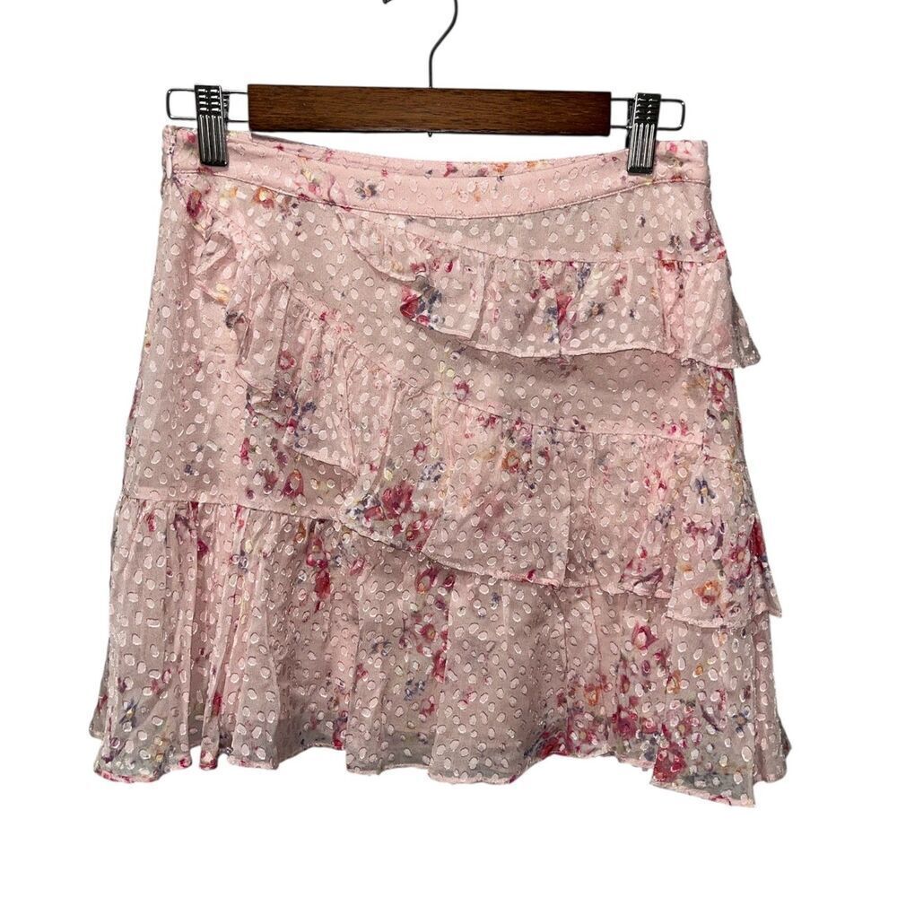 LoveShackFancy Imelda Skirt Bubbly Pink Size 4 Mini Ruffle Skirt Silk Blend - Picture 5 of 13